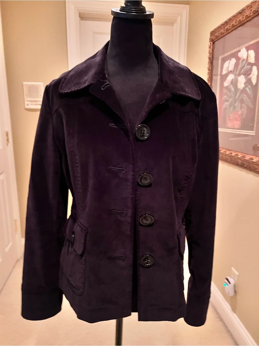 Talbots Velvet Button-Front Jacket in black